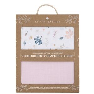 NEW Living Textiles 100% Organic Cotton Muslin 2 Pack Crib Sheets Botanical Pink